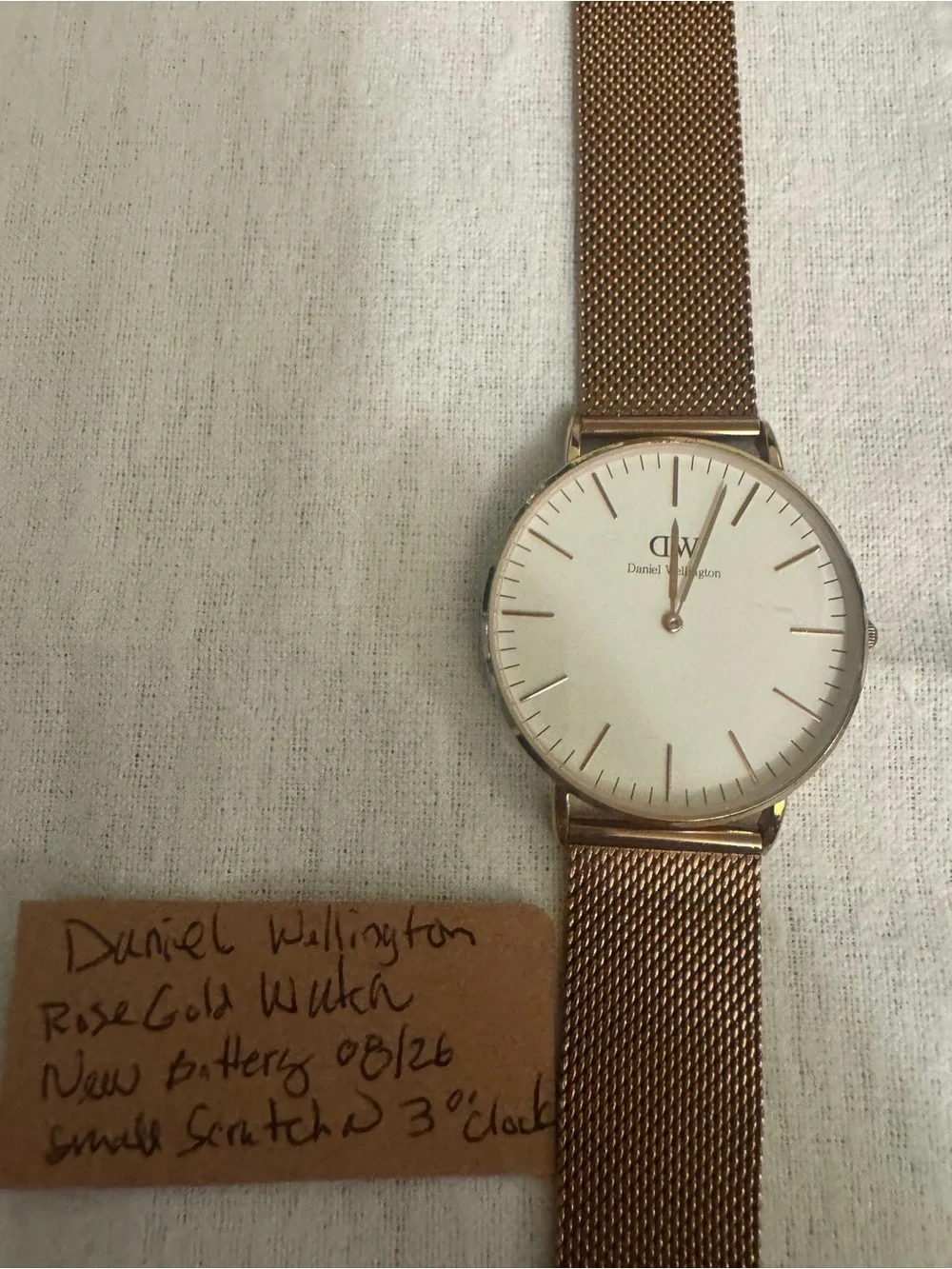 Daniel Wellington Rose Gold Mesh Watch with White Dial